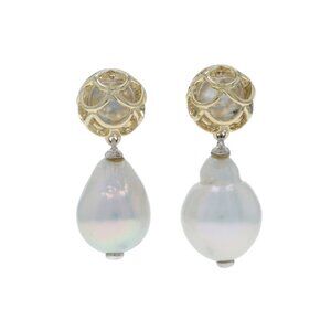 John Hardy Naga Baroque Pearl Dangle Earrings - Sterling 925 Gold 18k Pierced